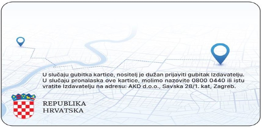 Kartica autotaksi vozača za vozilo - zadnja stranica